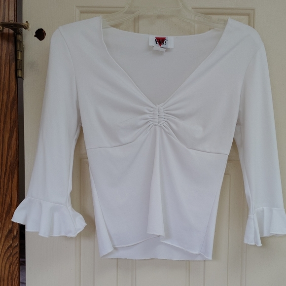 VENUS White Ruched V-Neck Blouse - Picture 1 of 5